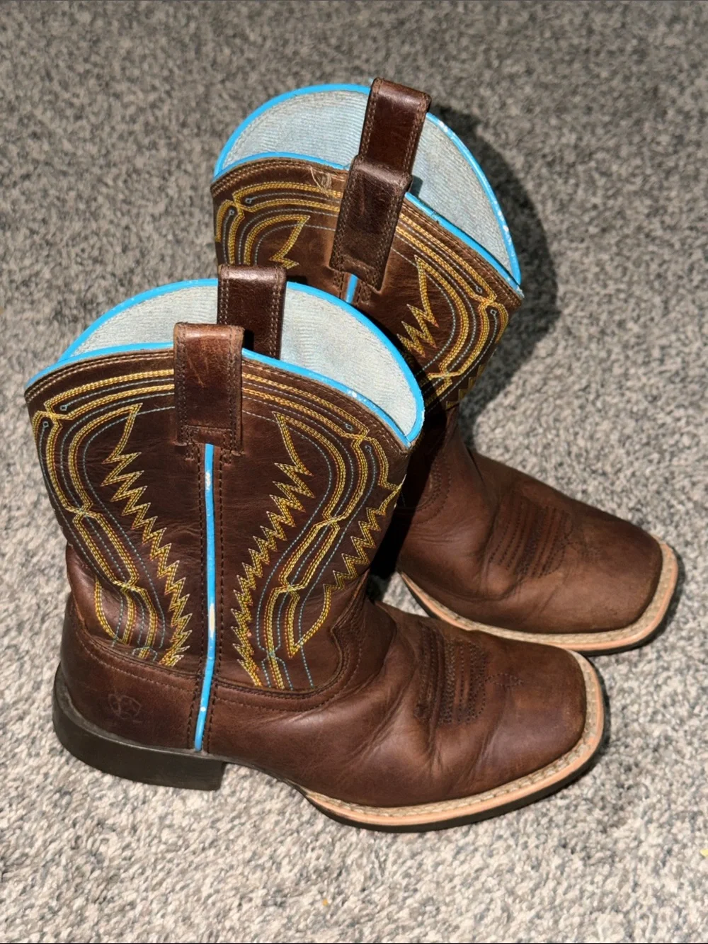 ARIAT Children’s Chute Boss Brown Leather Square toe Cowboy Boots Size US 12.5